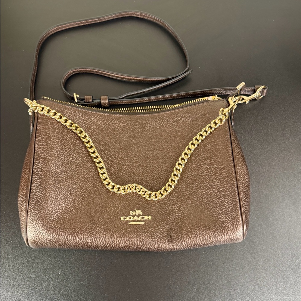 Coach Carrie Crossbody Bag in Brown Pebbled Leather